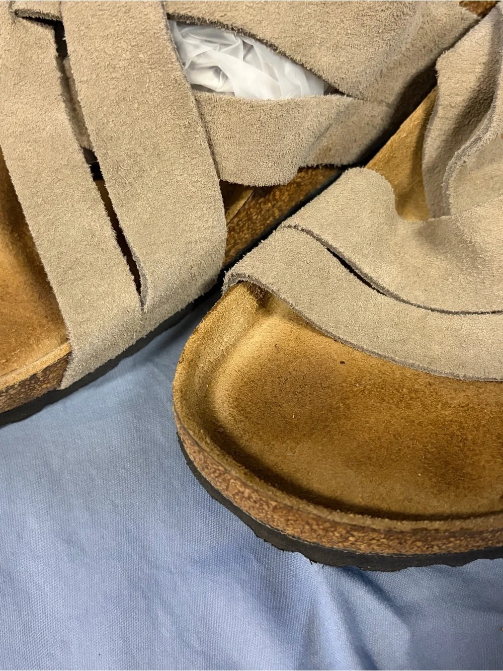 Birkenstock Taupe Lugano Suede Crisscross Buckle Sandals